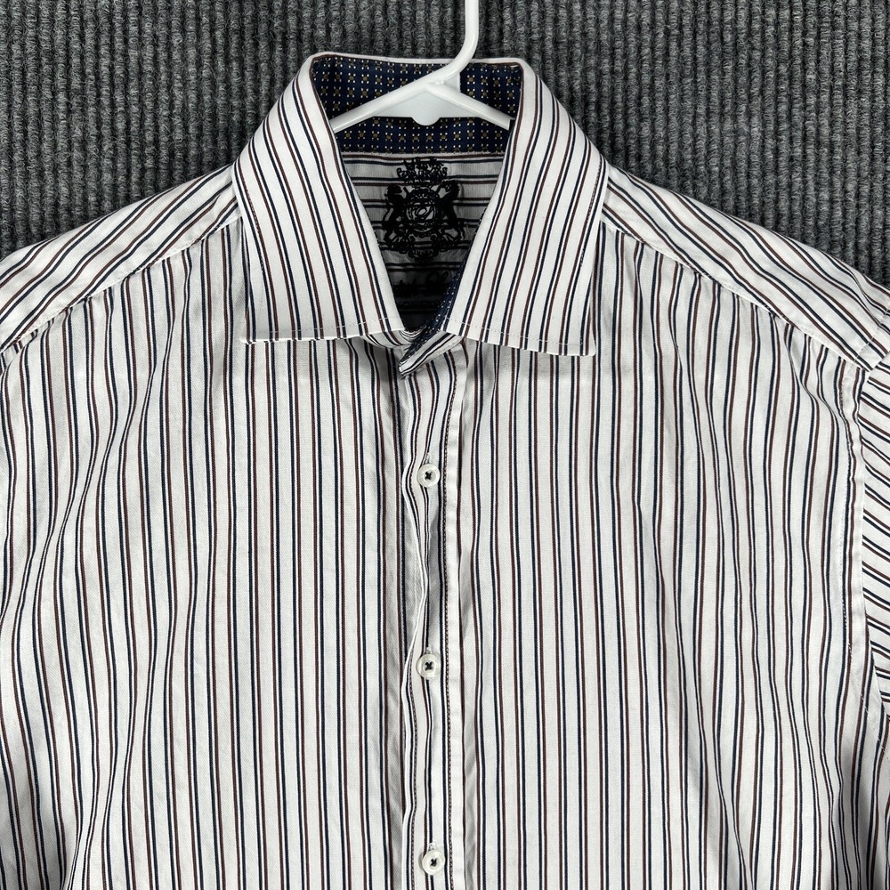 English Laundry Mens Shirt 15.5 34/34 White Striped Long Sleeve Button Down
